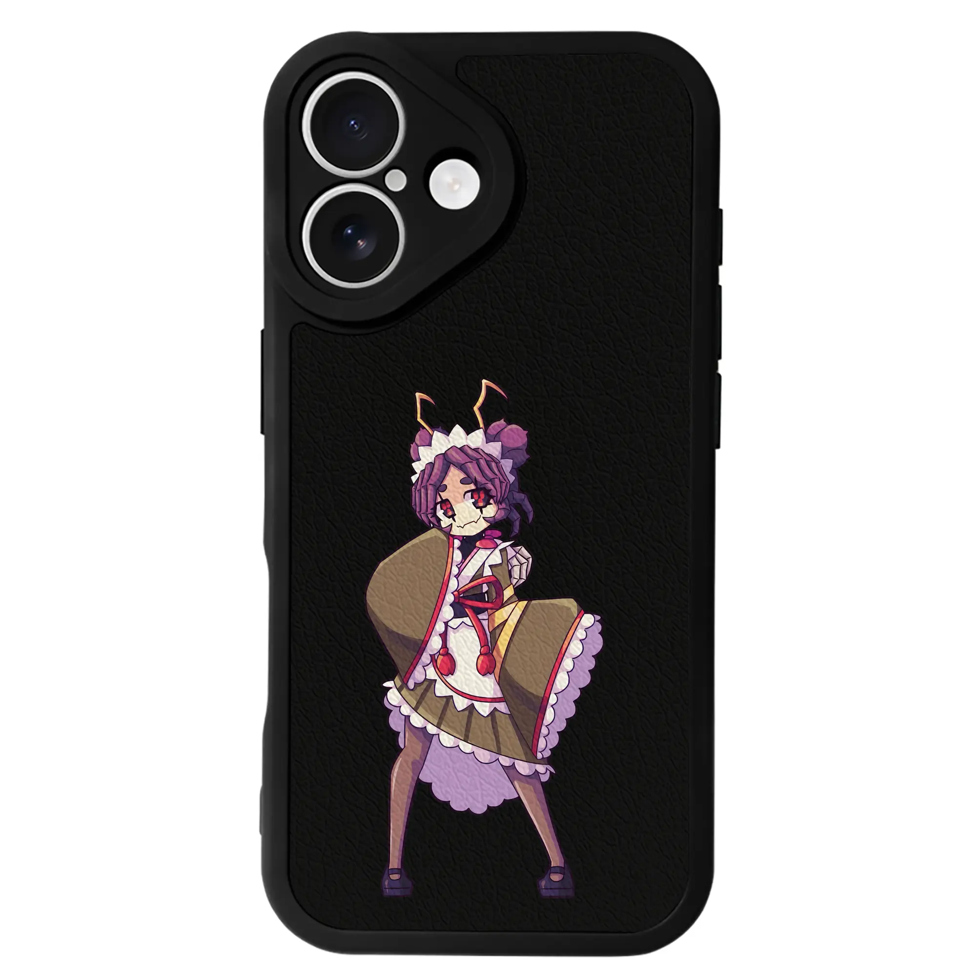 オーバーロード グッズ エントマ・ヴァシリッサ・ゼータ - IPhone 16シリーズ対応 ・ シリコンスマホケース ・ レザー調 ・ 高精度フィット ・ 耐衝撃 ・ ワイヤレス充電対応 ・ 精密カット